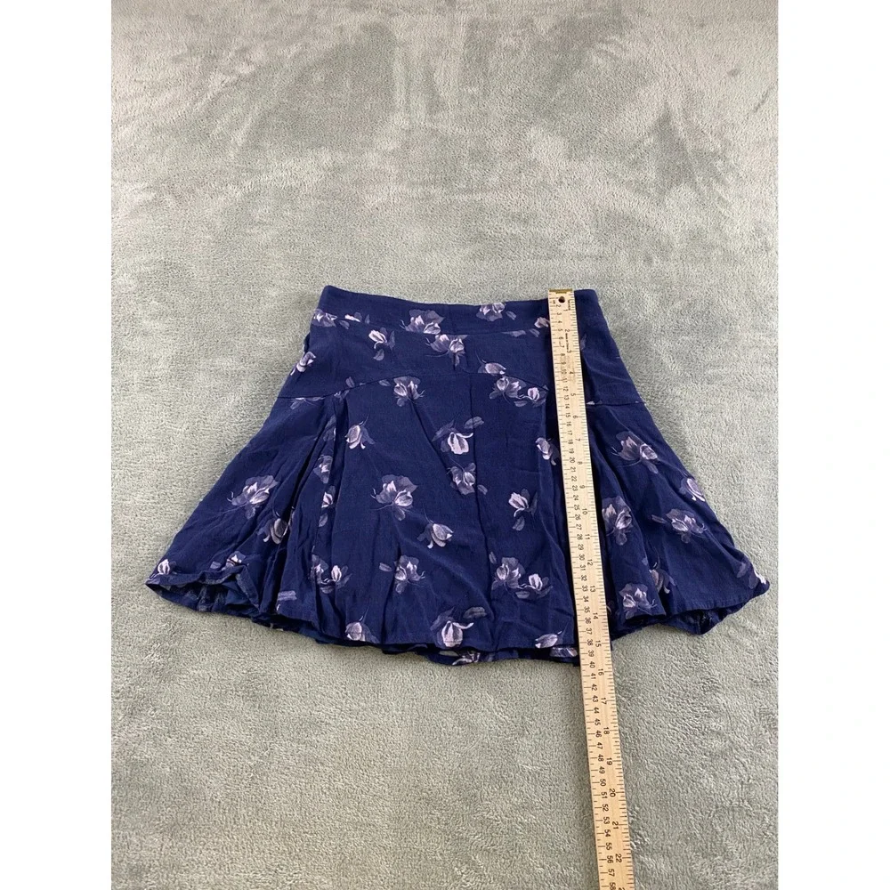 Nordstrom Girls Navy Blue Lavender Floral Mini Skirt Size L 10/12‎ Elastic Back